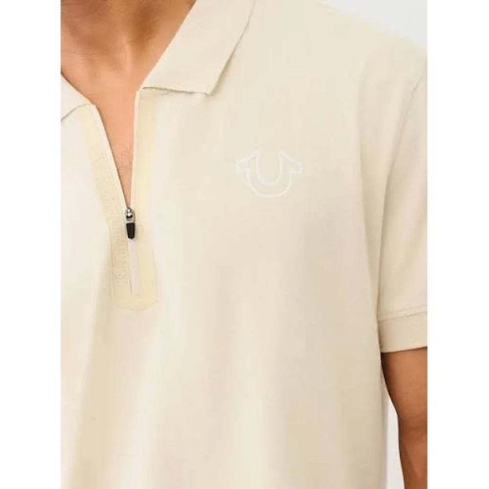 True Religion Mens Tape Logo Zipper Polo Shirt Color Fog Medium New